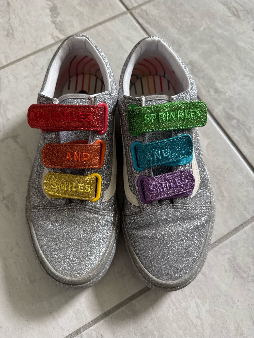 PRIDE MONTH Glitter Sneakers with Rainbow 'Sprinkles and Smiles' Straps Sz 7
